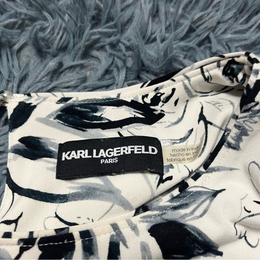 Karl Lagerfeld Liquid Knit Black And White Floral Slinky Top Size XL - Picture 4 of 5
